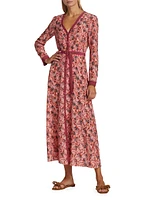 Lea Silk Floral Long-Sleeve Midi Dress