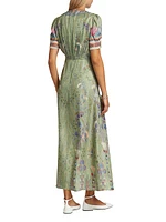 Lea Silk Puff-Sleeve Midi-Dress