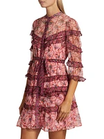 Tasha Silk Floral Ruffled Minidress