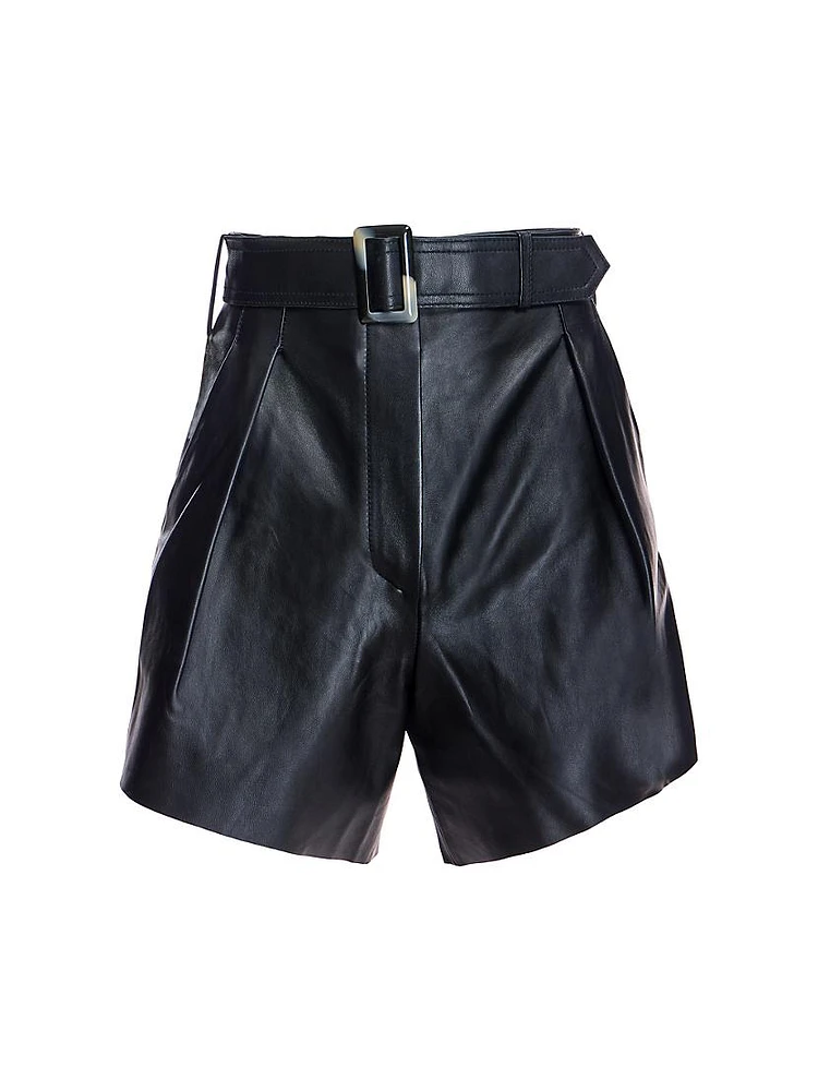 Leather High-Waist Belted Shorts
