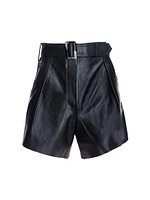 Leather High-Waist Belted Shorts