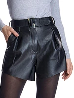 Leather High-Waist Belted Shorts