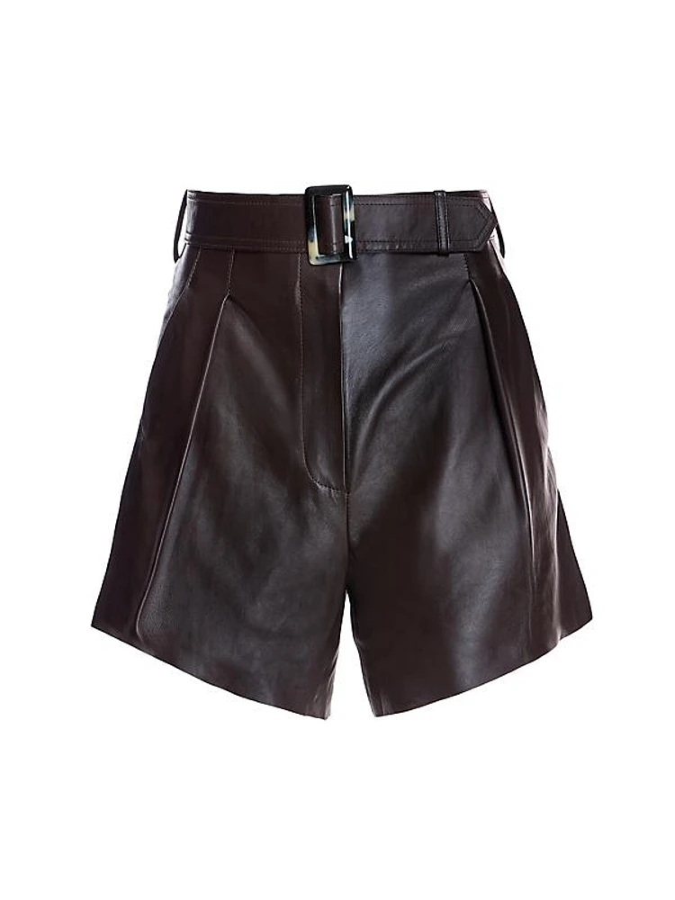 Leather High-Waist Belted Shorts