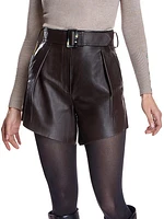 Leather High-Waist Belted Shorts