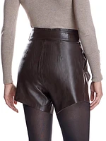 Leather High-Waist Belted Shorts