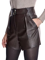 Leather High-Waist Belted Shorts