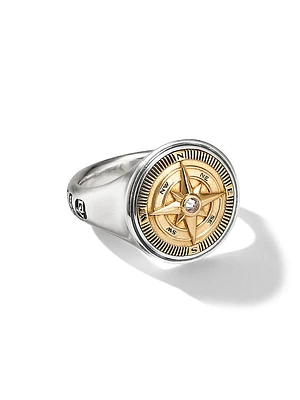 Maritime Compass Signet Ring In Sterling Silver