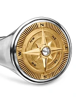 Maritime Compass Signet Ring In Sterling Silver