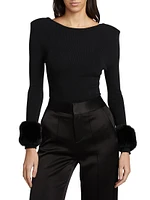 Luella Faux Fur-Trimmed Knit Top