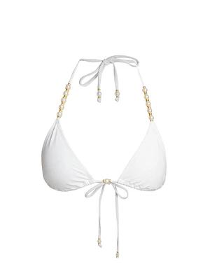 Tiff Imitation-Pearl Trimmed Triangle Bikini Top