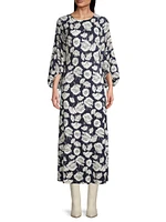 Floral Jersey Draped Long-Sleeve Midi-Dress