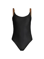 Leather-Strap One-Piece Swimsuit