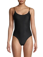 Leather-Strap One-Piece Swimsuit