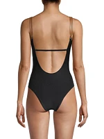 Leather-Strap One-Piece Swimsuit