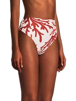 Printed High-Rise Ruched Bikini Bottom