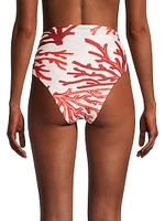 Printed High-Rise Ruched Bikini Bottom