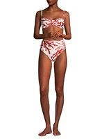 Printed High-Rise Ruched Bikini Bottom