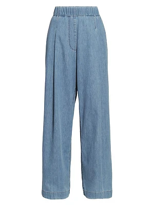 Pila Wide-Leg Chambray Denim Pants