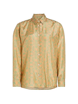 Clavel Geometric Printed Cotton Long-Sleeve Shirt