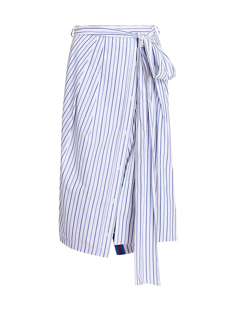 Solada Striped Cotton Midi-Skirt