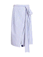 Solada Striped Cotton Midi-Skirt