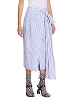 Solada Striped Cotton Midi-Skirt