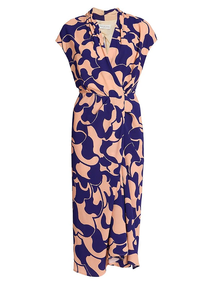 Dilian Printed Cap-Sleeve Midi-Dress