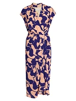 Dilian Printed Cap-Sleeve Midi-Dress