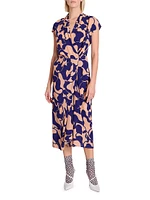 Dilian Printed Cap-Sleeve Midi-Dress