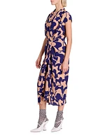 Dilian Printed Cap-Sleeve Midi-Dress