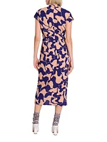 Dilian Printed Cap-Sleeve Midi-Dress