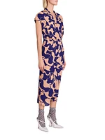 Dilian Printed Cap-Sleeve Midi-Dress