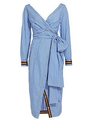 Dolada Striped Cotton Wrap Dress