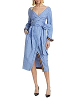 Dolada Striped Cotton Wrap Dress