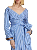 Dolada Striped Cotton Wrap Dress