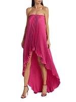 Les Éléments Feminite Pleated Satin High-Low Strapless Dress