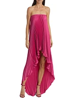 Les Éléments Feminite Pleated Satin High-Low Strapless Dress