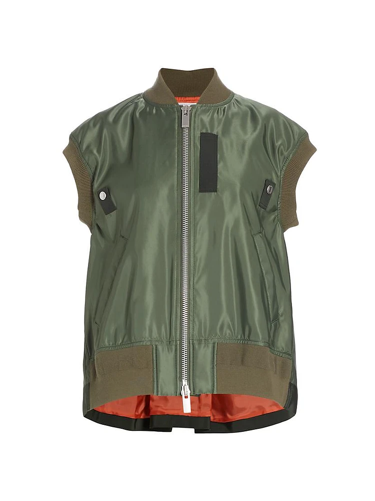 Pleated-Back Twill Bomber Vest