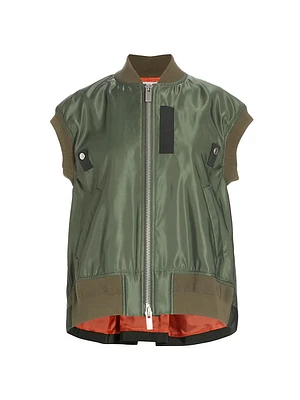 Pleated-Back Twill Bomber Vest