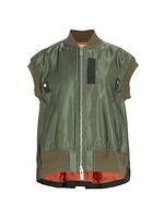 Pleated-Back Twill Bomber Vest