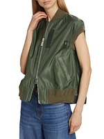 Pleated-Back Twill Bomber Vest