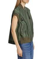 Pleated-Back Twill Bomber Vest