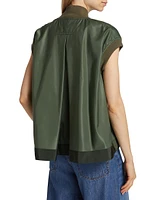 Pleated-Back Twill Bomber Vest