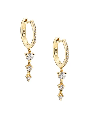 14K Yellow Gold & 0.30 TCW Diamond Drop Earrings
