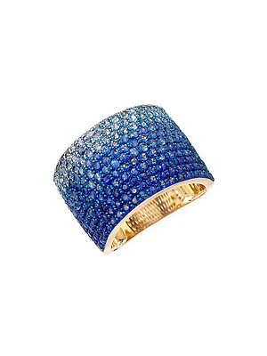 14K Yellow Gold & Ombré Blue Sapphire Ring