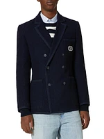 Double-Breasted Bouclé Wool Jacket With VLogo Signature Embroidery