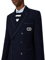 Double-Breasted Bouclé Wool Jacket With VLogo Signature Embroidery