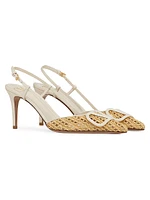 VLogo Signature Woven Nappa Slingback Pumps 80MM