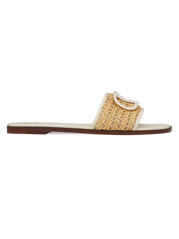 VLogo Signature Woven Raffia Slide Sandals 80MM