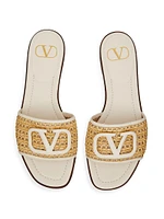 VLogo Signature Woven Raffia Slide Sandals 80MM